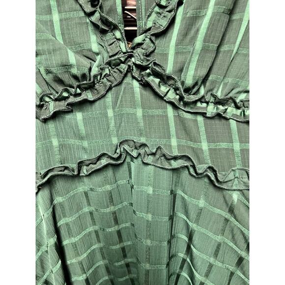 B. DARLIN Green windowpane check babydoll tiered ruffle sweetheart dress sz M - Picture 3 of 12